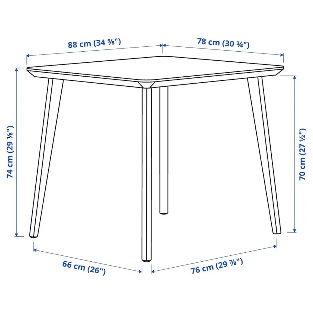 Стол и 2 стула -  LISABO IKEA/ ЛИСАБО ИКЕА,  88х78 см,   черный