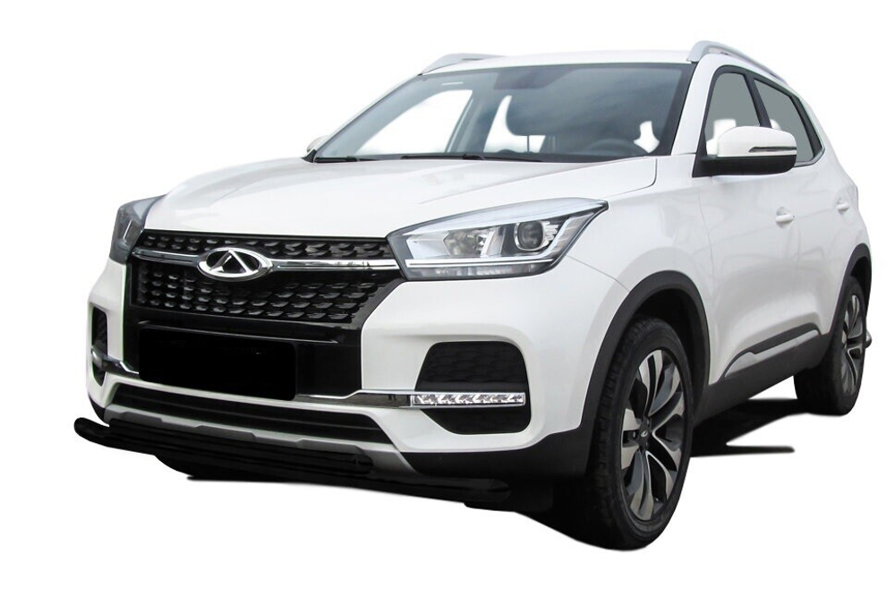 Защита переднего бампера (нержавейка) Chery Tiggo 4 (2018-2023) d57+d42 (черный)