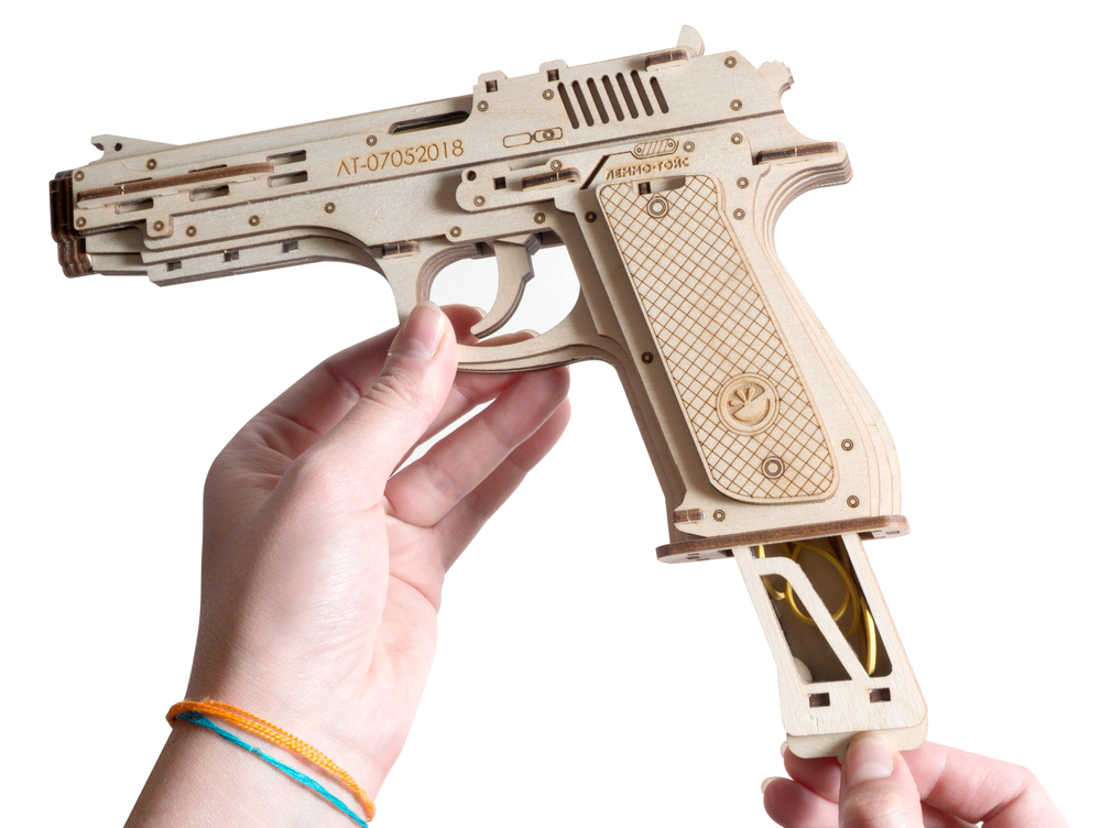 Конструктор 3D деревянный Lemmo Пистолет-резинкострел с мишенями