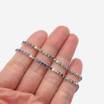 Стразовая цепь дуохромная, 2мм, красный кристалл с синим напылением в серебристых цапах