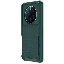 Чехол зеленого цвета (Dark Green) с вставками из нейлонового волокна от Nillkin для Huawei Mate 50 Pro, серия Textured Case S, полуавтоматическая сдвижная крышка