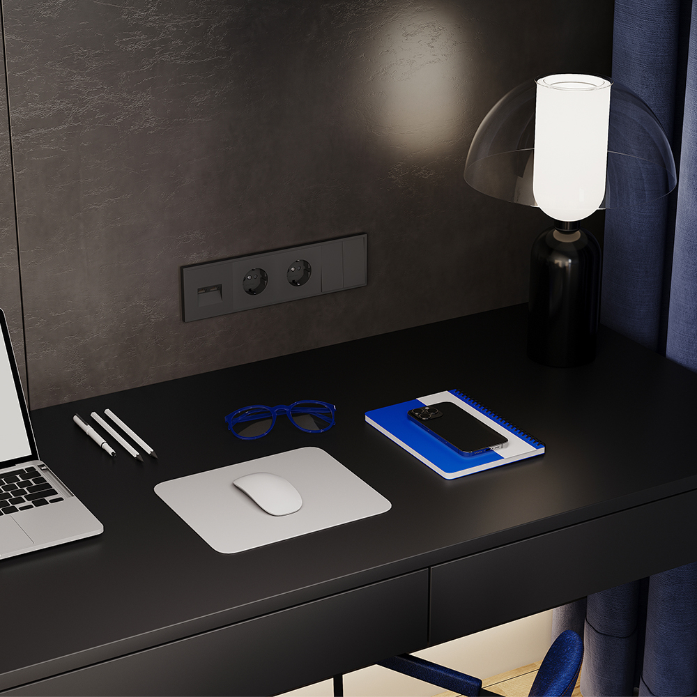 Выключатель встраиваемый VOLTUM S70 двухклавишный 10А, (черный матовый)