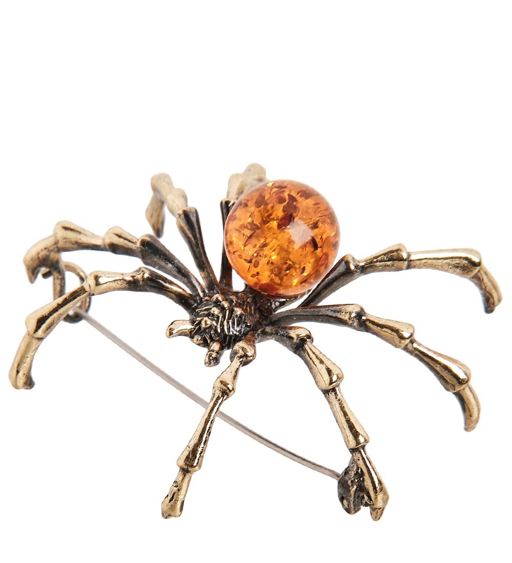 AM-2034 Брошь «Паук степной» (латунь, янтарь)