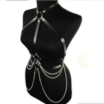 Черная портупея с ошейником и цепочкой One Size (40-50) (Цвет: черный)