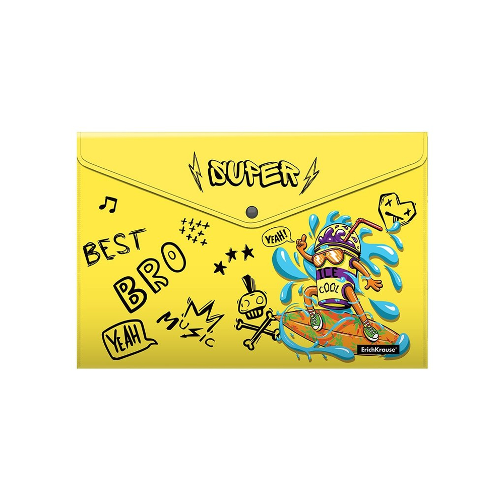 Папка-конверт на кнопке, Erich Krause, А4 232х333 мм, 160 мкм, пластик, "Funny Monsters", ассорти, в наборе 4 шт.