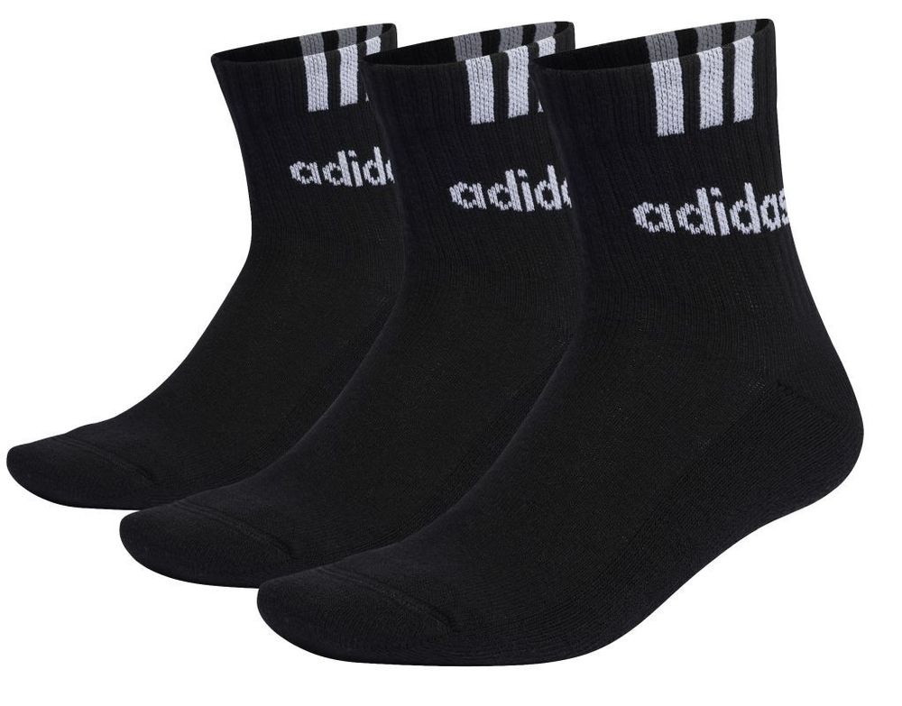 Теннисные носки Adidas 3-Stripes Linear Half Crew Cushioned 3P - черный/белый