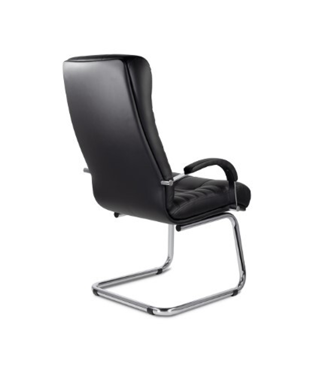 Кресло Атлант, высокая спинка, хром полозья, экокожа Santorini, черное