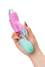 Мятно-розовый вибратор для точки G с клиторальным отростком Orchid - 21 см. (Цвет: мятный)