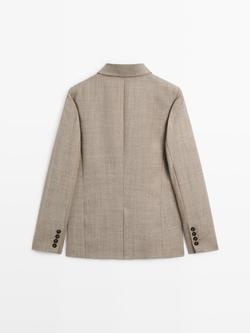 Massimo Dutti Блейзер из 100% шерсти с меланжевым узором, бежевый