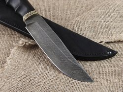Нож "Тигр большой", дамасская сталь, рукоять черный граб мореный, литье голова зверя