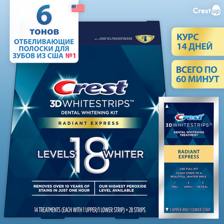 Отбеливающие полоски для зубов Crest 3D Whitestrips Radiant Express