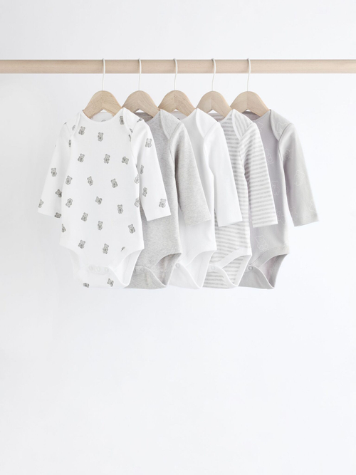 Боди с длинным рукавом для малышей Next K79-966, 5 шт., Белый, Серый