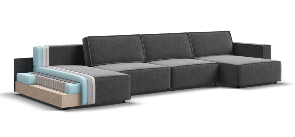 П-образный диван BOSS SOFT MODOOL велюр Monolit серый