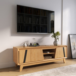 Тумба под ТВ 155 ALINA из дерева, цвет светлое дерево/ черный