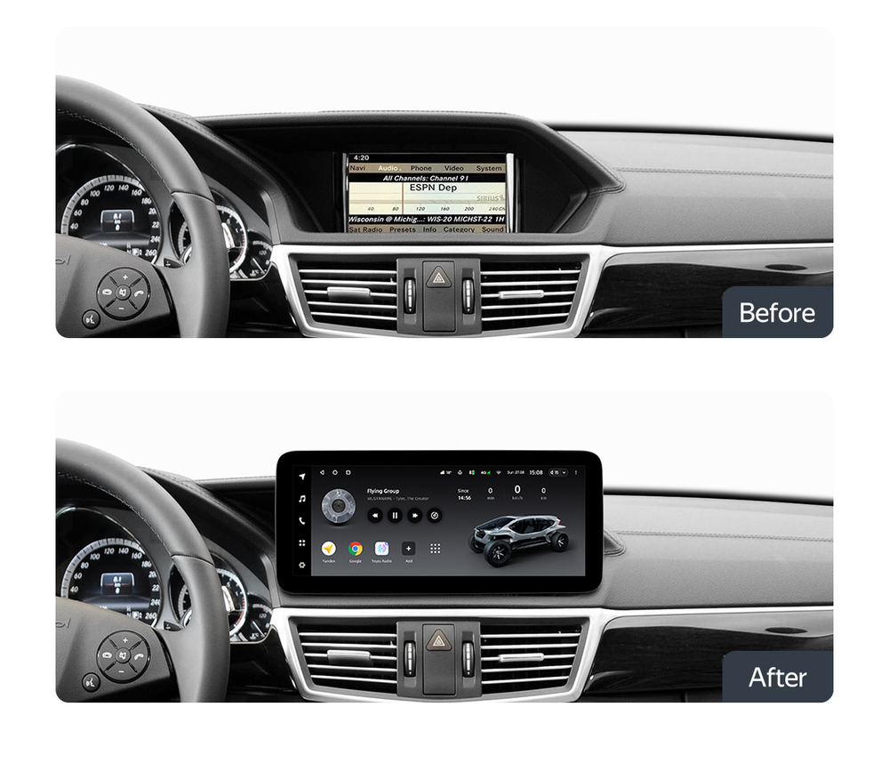 Магнитола для Mercedes-Benz E W212 седан левый руль 2009-2012 NTG 4.0 - Teyes LUX ONE ROUND монитор 12.3" 2K QLED на Android 10, CarPlay, 4G SIM-слот