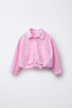 ZARA РУБАШКА ИЗ РЕЛЬЕФНОЙ ТКАНИ С УЗЛОМ, РОЗОВАТЫЙ