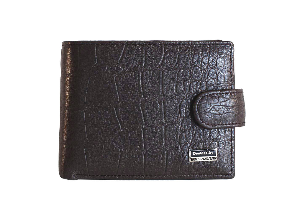Компактный мужской тёмно-коричневый кошелёк портмоне из натуральной кожи под крокодила Dublecity 063-DC9-04B в подарочной коробке