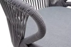 "Милан" стул плетеный из роупа, каркас алюминий белый муар, роуп светло-серый круглый, ткань светло-серая