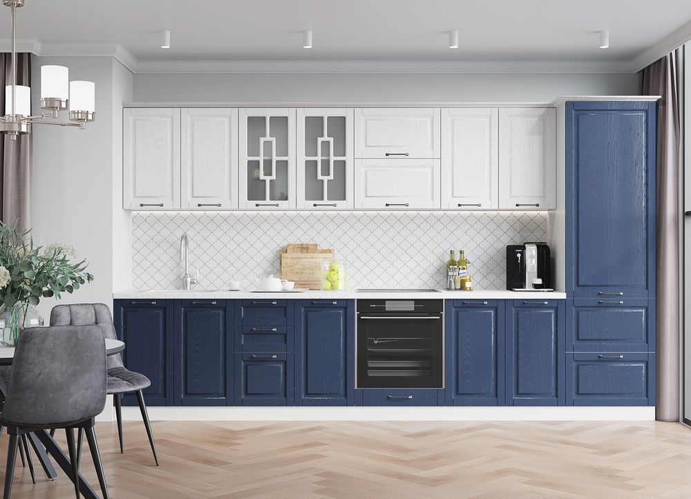 Модульный кухонный гарнитур «Гарда» 3600 (Белый/Индиго), ЛДСП/МДФ, ДСВ Мебель