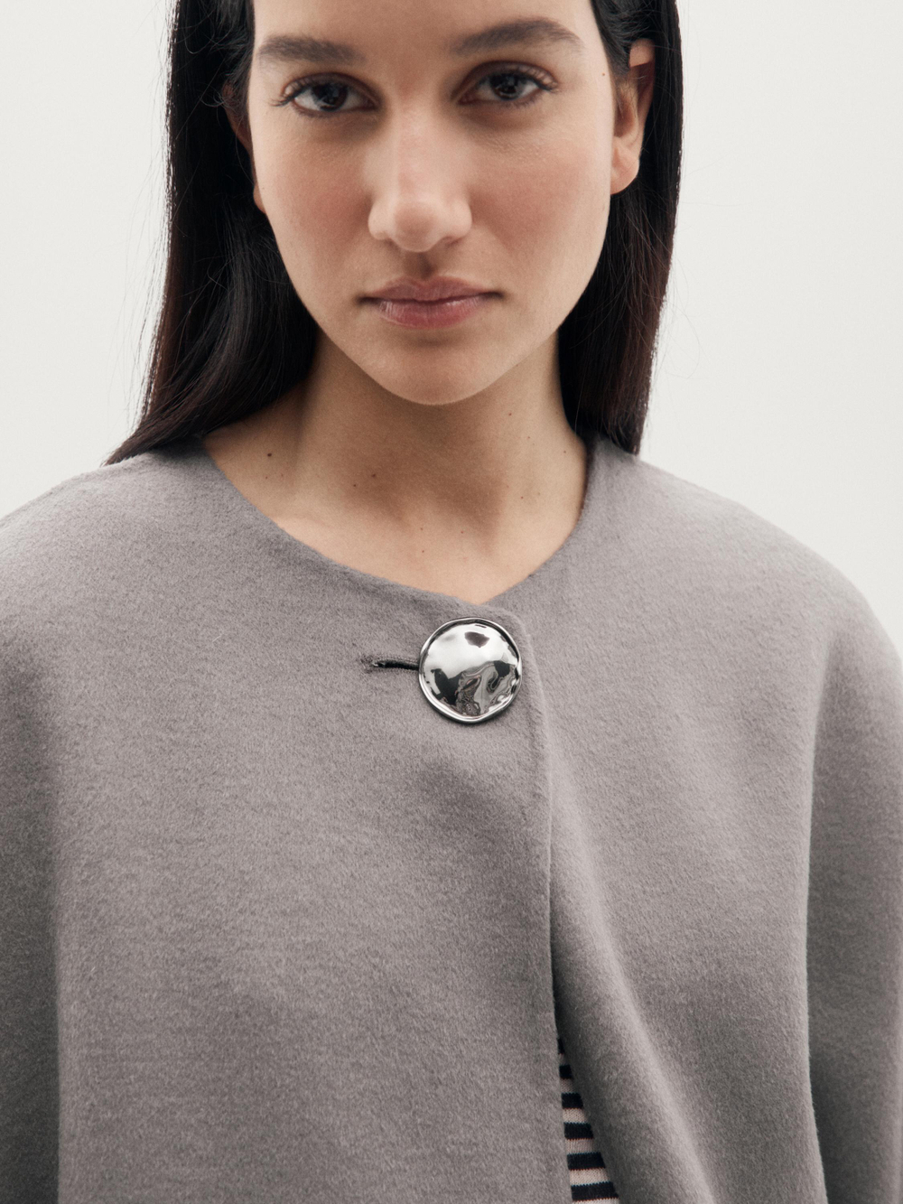 Massimo Dutti Накидка из шерстяной смеси на пуговицах, серый