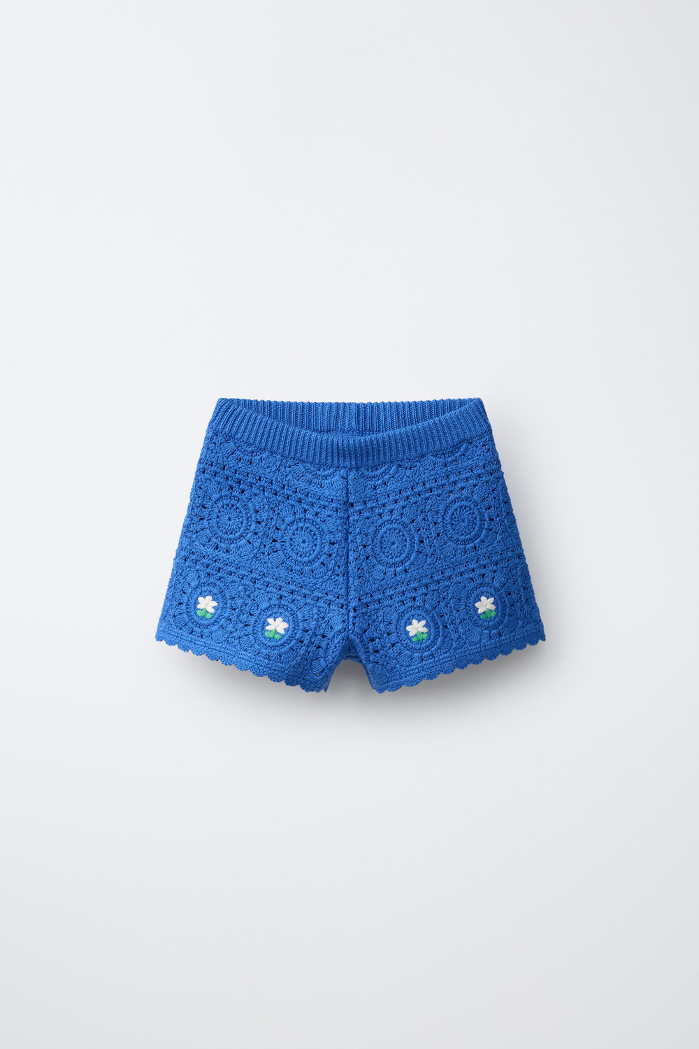 ZARA ШОРТЫ ИЗ КРУЖЕВА КРОШЕ С ВЫШИВКОЙ, СИНИЙ ЭЛЕКТРИК