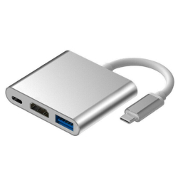ORIENT Кабель-адаптер C028, USB3.1 Type-C (DisplayPort Alt mode) -&gt; HDMI+USB 3.0+PD(Type-C), 4K@30Hz, 0.15 метра, серебристый (31062)