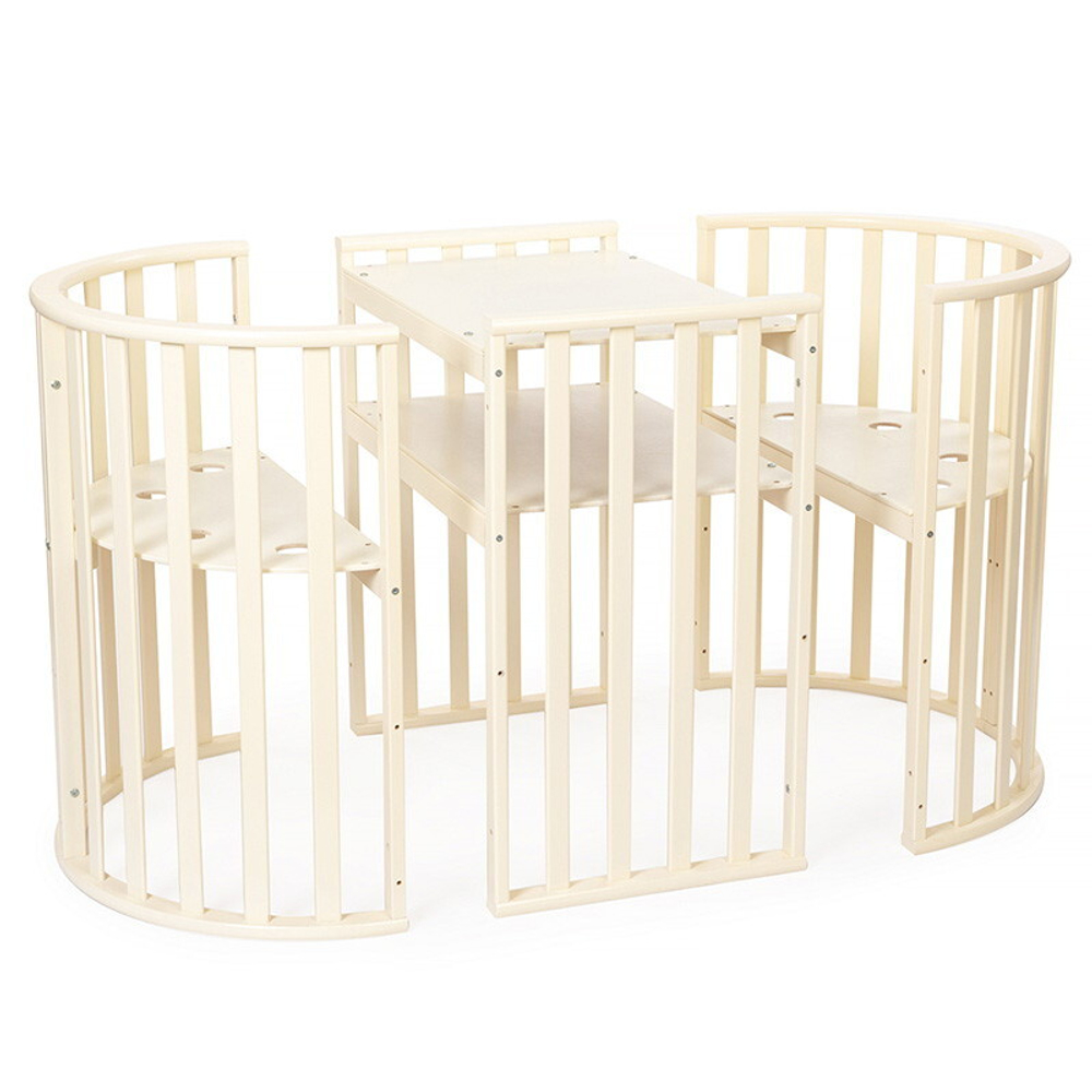 Кроватка-трансформер овальная Vikalex Лоди маятник на колёсах белый