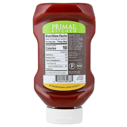 Primal Kitchen, A Tad Sweet™, кетчуп, подслащенный медом, 524 г (1 фунт 2,5 унции)