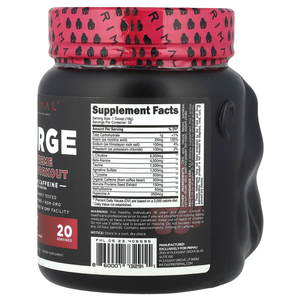 PrePrimal, Purge, Xtreme, предтренировочный комплекс, малиновый лимонад, 362 г (12,93 унции)