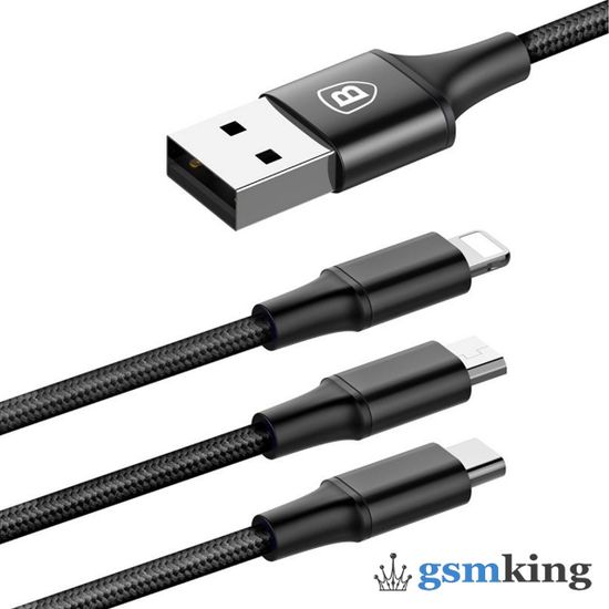 Baseus Rapid Series 3-in-1 Cable Micro+Lightning+Type-C 3A 1.2M Black CAMLT-SU01