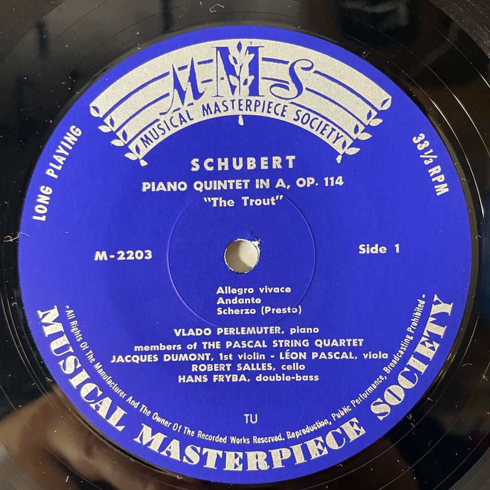 Винтажная виниловая пластинка LP Schubert Шуберт, Vlado Perlemuter, The Pascal String Quartet, Hans Fryba Piano Quintet In A, Op. 114 / Quartettsatz In C Minor (Англия 1963)