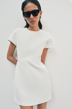 ZARA КОРОТКОЕ ПЛАТЬЕ — ZW COLLECTION, ЖЕЛТОВАТО-БЕЛЫЙ