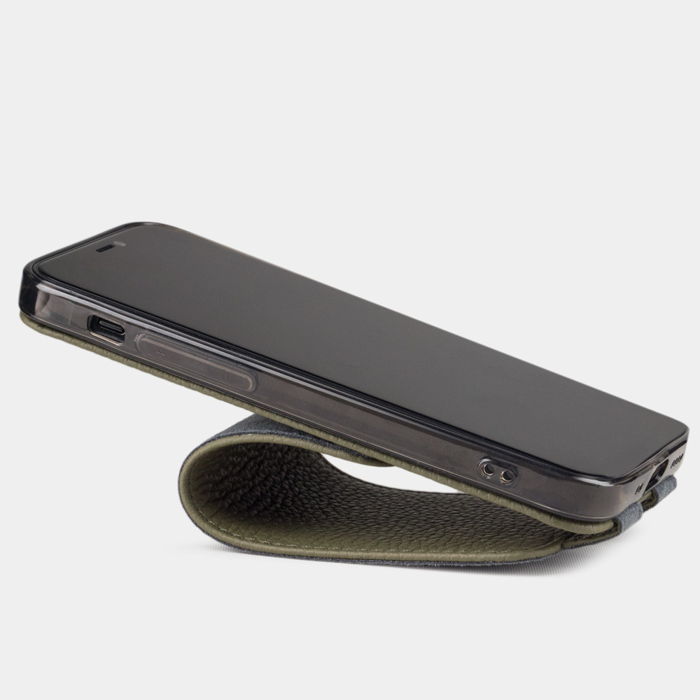 Чехол для iPhone 12 Mini из натуральной кожи теленка, зеленого цвета