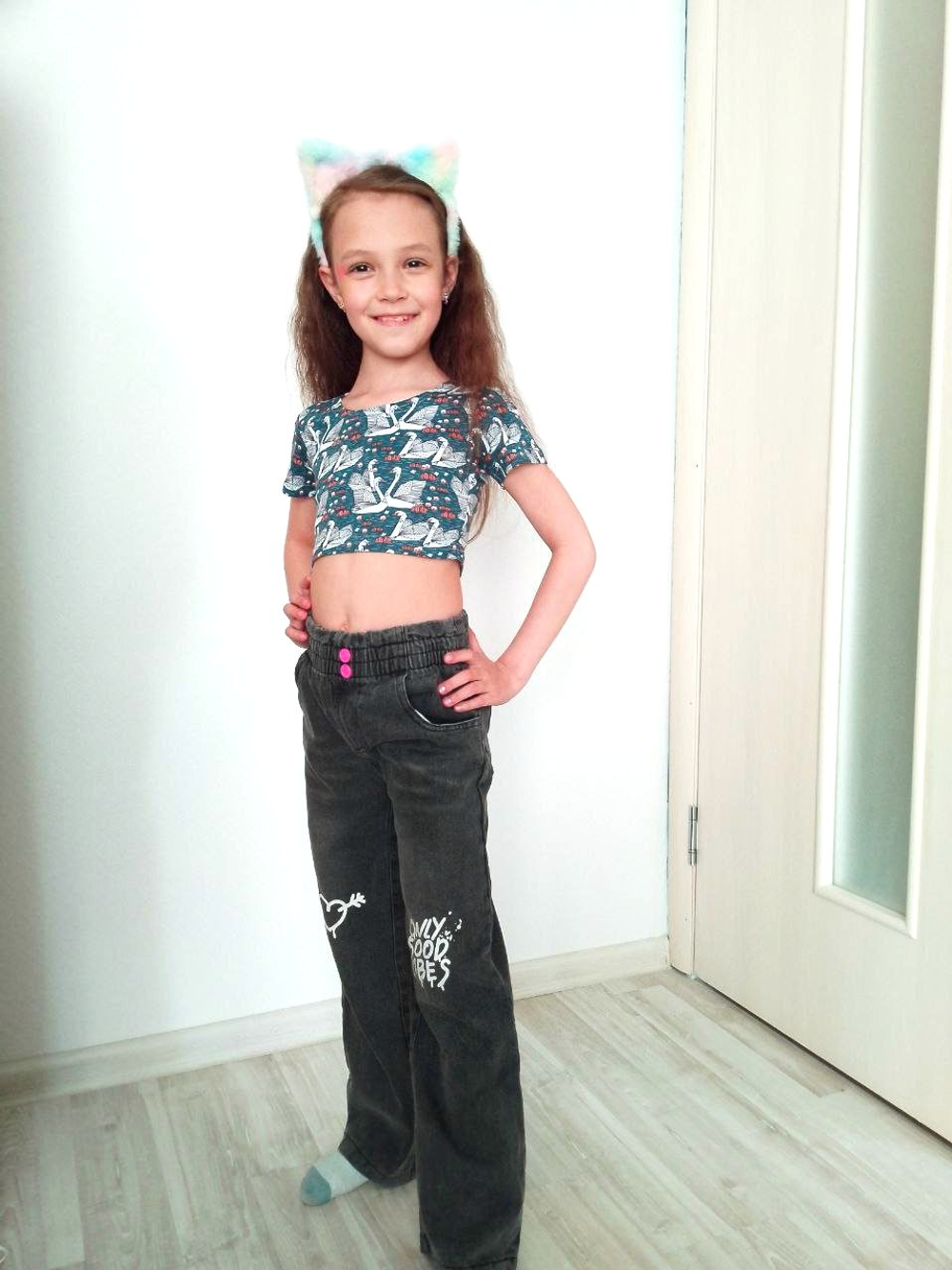 1048 Футболка-топ для девочки рибана набивка (72-140)