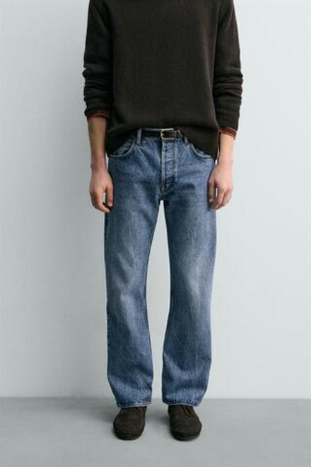 ZARA X AARON LEVINE ДЖИНСЫ ПРЯМОГО КРОЯ BOOTCUT, ВЫЦВЕТШИЙ СИНИЙ
