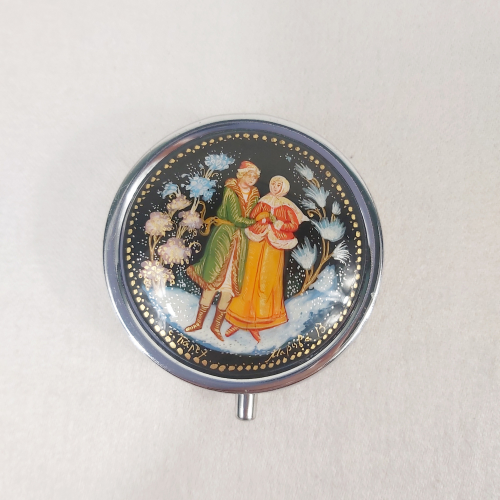 Таблетница с ручной росписью Палех "Парочка"