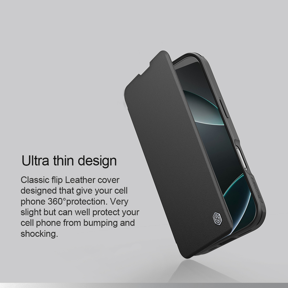Кожаный чехол книжка черного цвета от Nillkin для iPhone 16 Pro Max, серия Qin Prop Leather Case