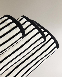 ZARA HOME БАННОЕ ПОЛОТЕНЦЕ ИЗ ВЕЛЮРА В ПОЛОСКУ, ПЕСОЧНЫЙ/ЧЕРНЫЙ