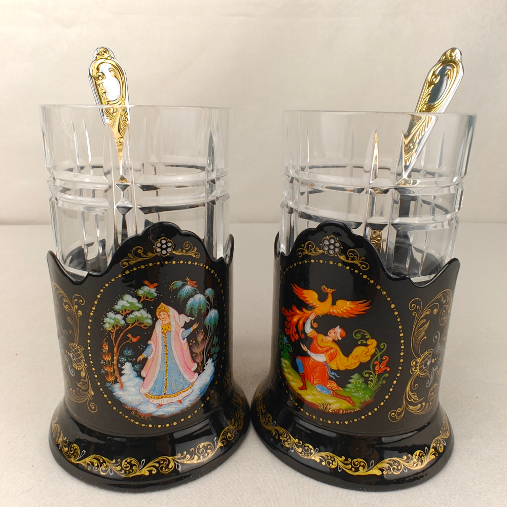 Чайный набор подстаканников "Русские сказки" (ручная роспись Палех) №21