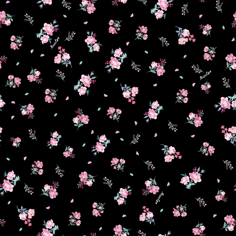 Bruna, резинка для волос черная с мелкими малиновыми цветами