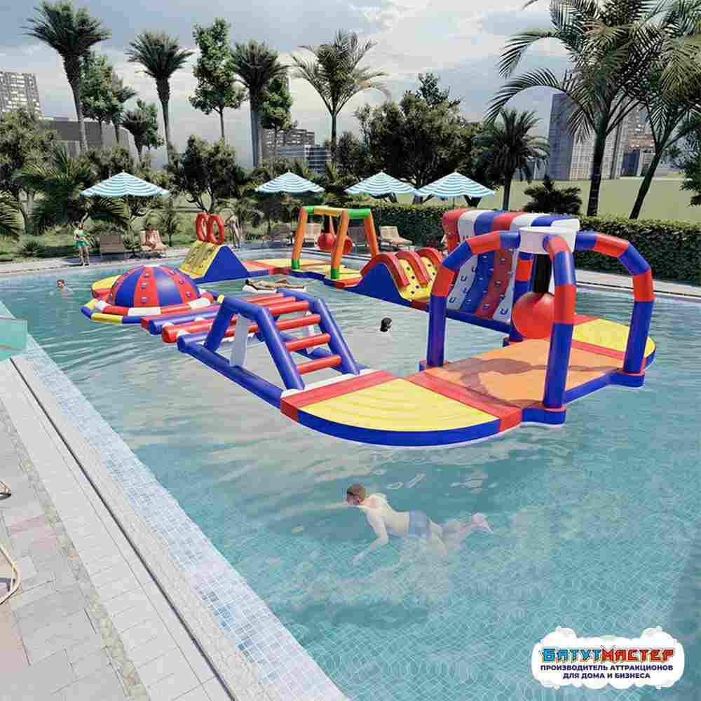 Коммерческий надувной аквапарк для бизнеса «Остров смеха» 14,5×8×2,5 м