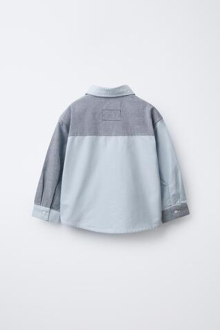 ZARA РУБАШКА OXFORD С КАРМАНОМ, СИНИЙ