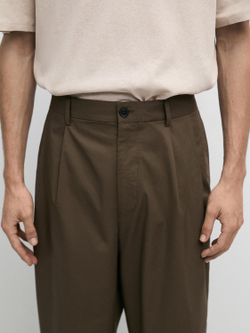 Massimo Dutti Хлопковые брюки с двойными вытачками, темно-зеленый