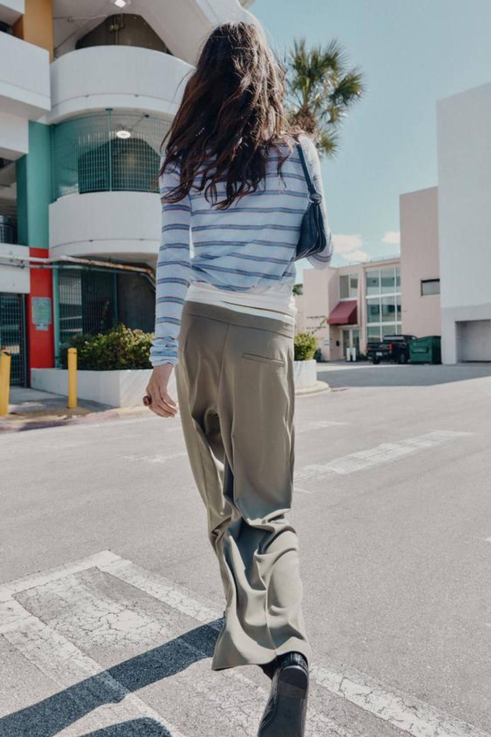 ZARA БРЮКИ С ШИРОКИМИ ШТАНИНАМИ И ДВОЙНЫМ ПОЯСОМ, ХАКИ