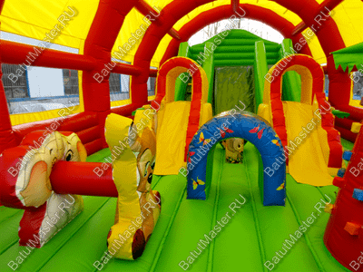 Надувной батут "Страна Сафария-2" с крышей и высокими горками 13*7*6 м