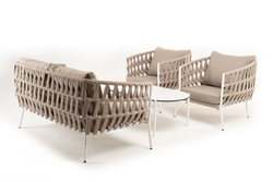 "Форли" лаунж-зона 4-местная плетеная из роупа (веревки), каркас алюминиевый светло-серый, роуп серо-коричневый