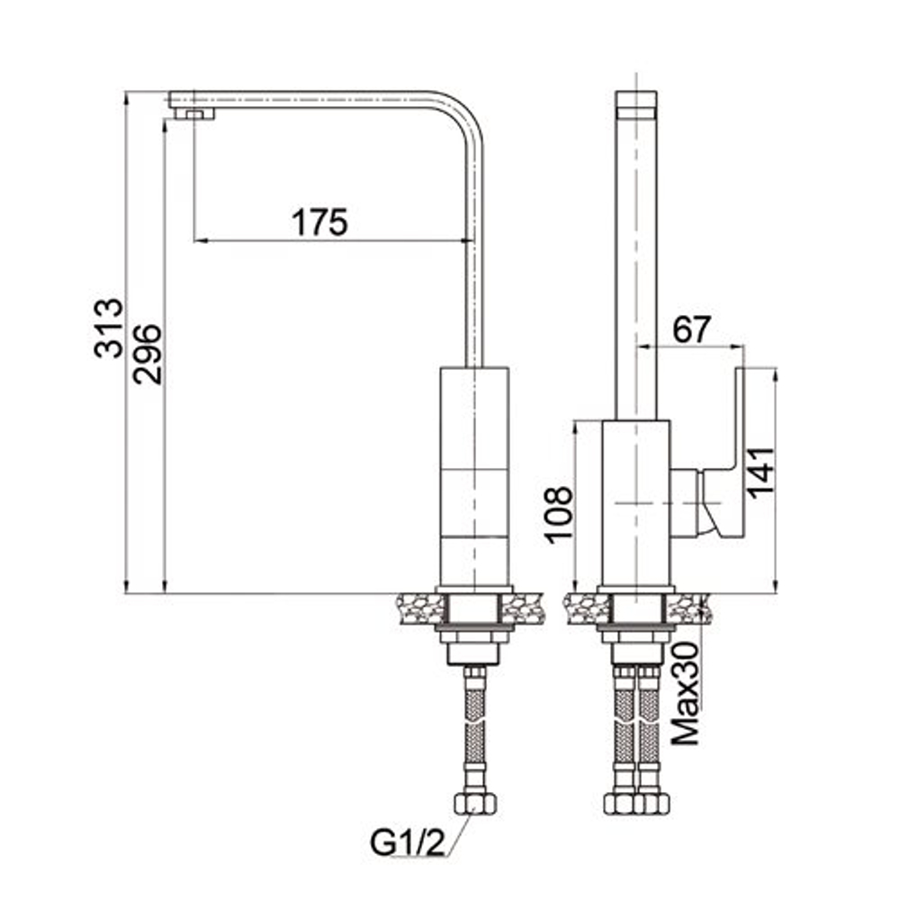 Смеситель для кухни однорычажный, боковой Raiber Zuks R1603
