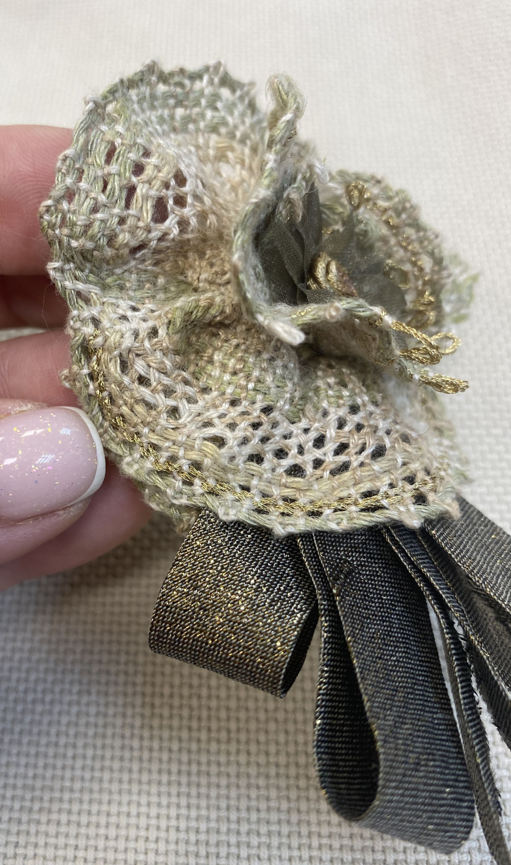 Пряжа лен 100% БРОШЬ текстиль в технике плетения на коклюшках