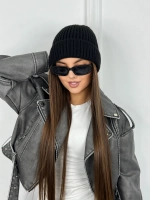 шапка вязаная с отворотом зимняя теплая
