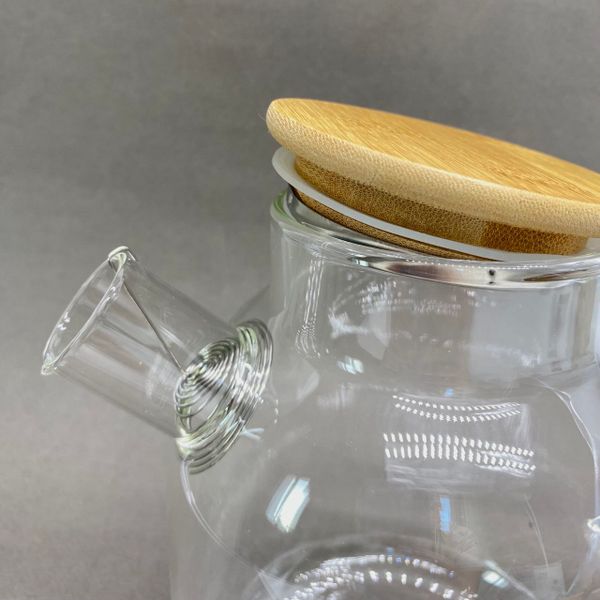 Чайник для кипячения стеклянный, бамбуковая крышка,  1.8 л